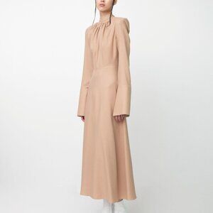 NEW Aleksandre Akhalkatsishvili Chain-embellished gathered twill midi dress